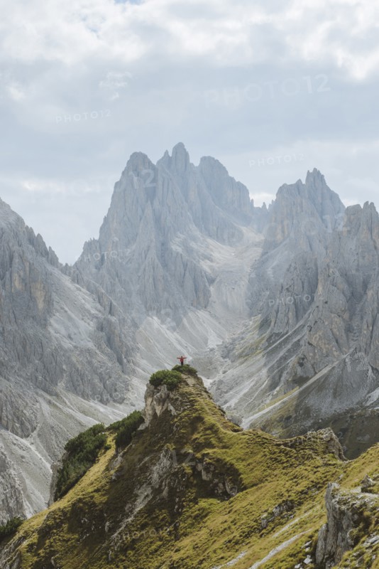 Italy, South Tirol, Belluno, Sexten Dolomites, Cadini di Misurina, Barren mountains on cloudy day
