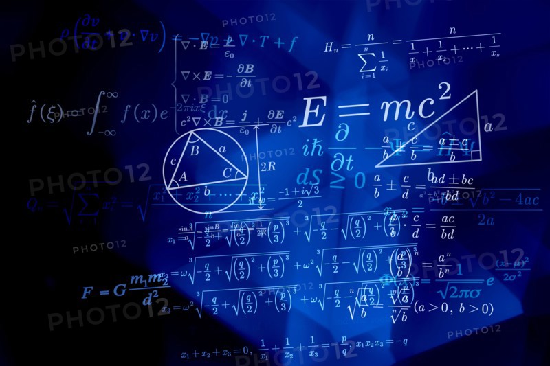 Mathematical formulas on blue background