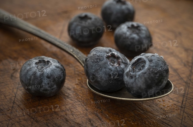 Blueberries on spoon
