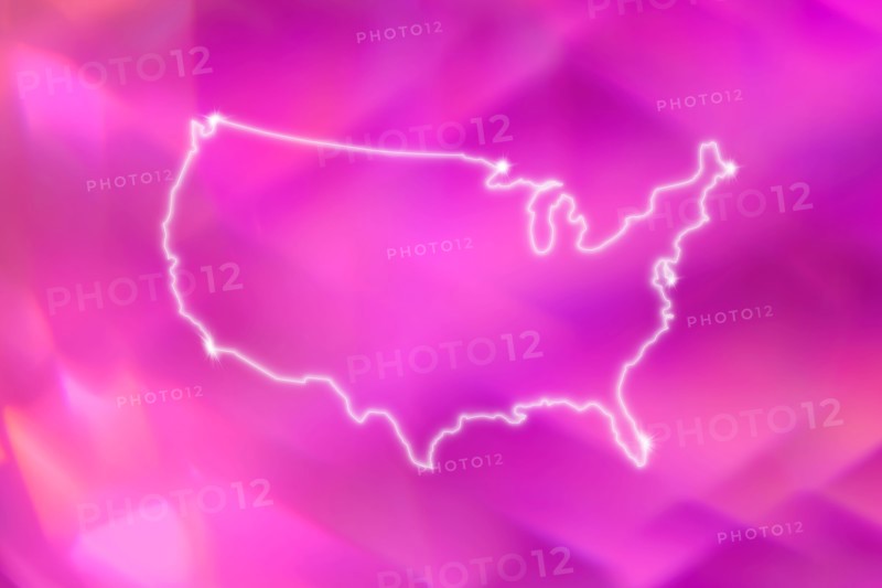 Outline of USA on pink background