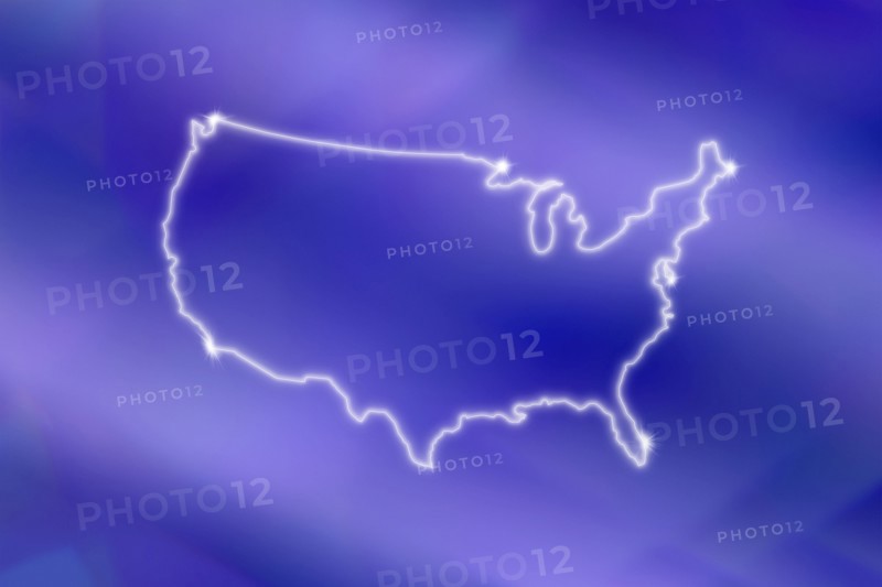 Outline of USA on blue background