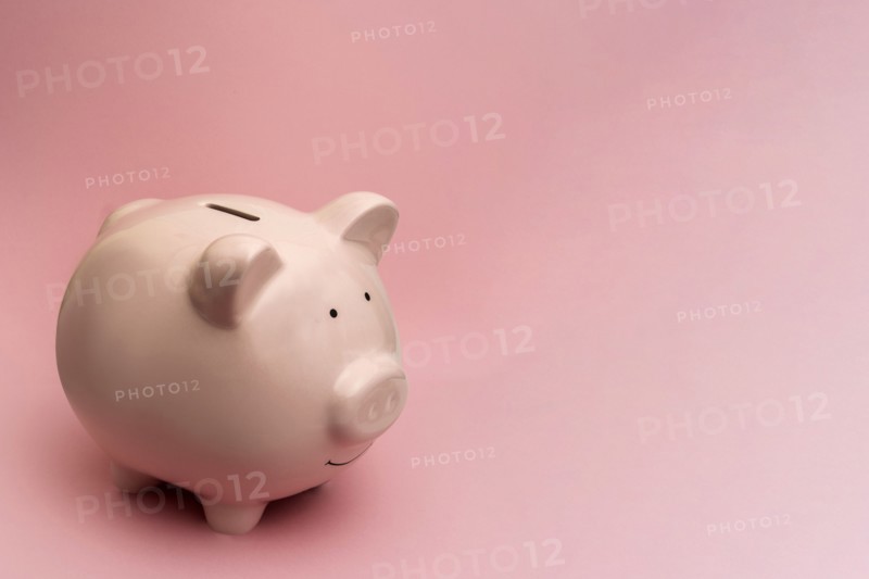 Piggy bank on pink background