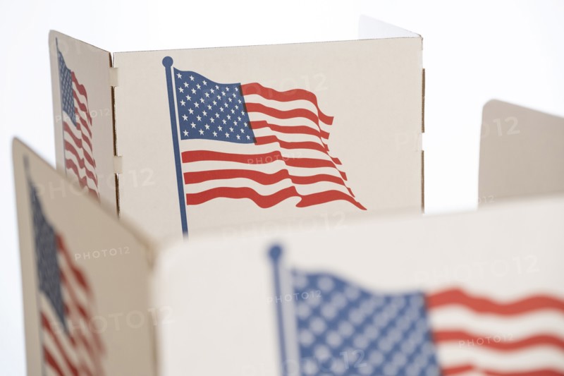 Voting booth with US flag