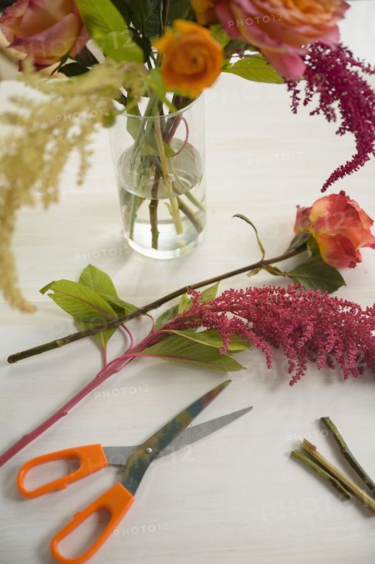 Floral arrangement and scissors