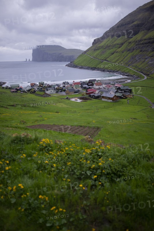 Denmark, Faroe Islands, Tjornuvík, Village on coast