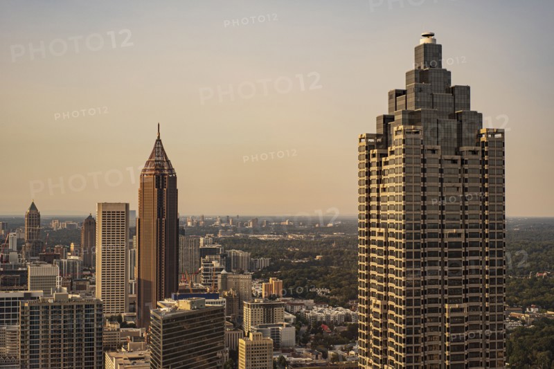 Downtown skyscrapers at sunset
