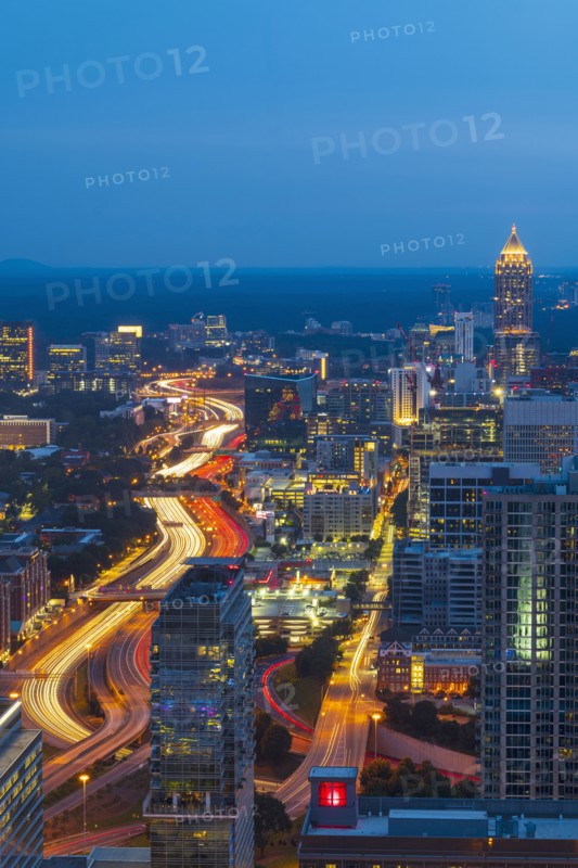 Downtown traffic at dusk