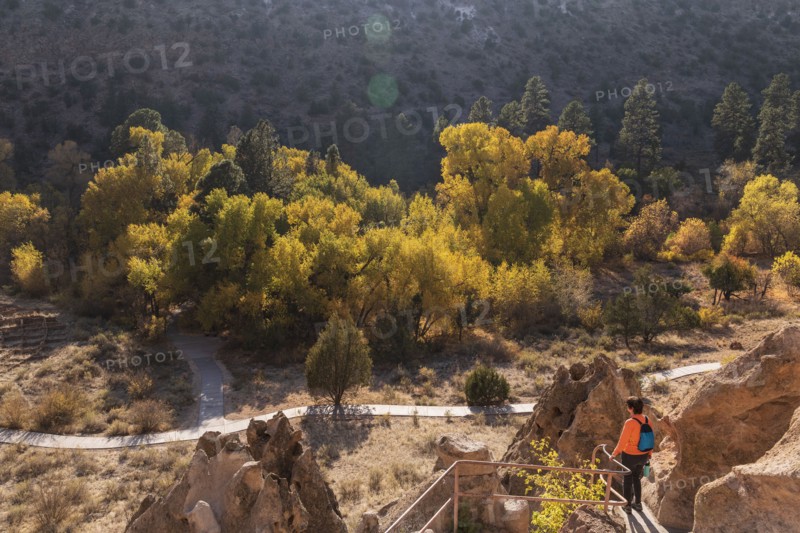Woman hiking in Bandelier National Monument