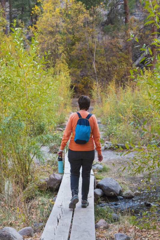 Woman hiking in Bandelier National Monument