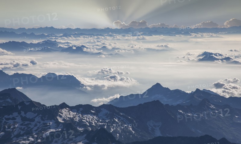 Aerial view of Monte Rosa Massif in clouds