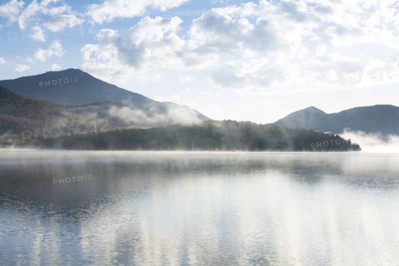 Morning mist rising on Lake Placid