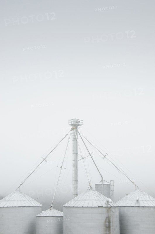 Silos in fog