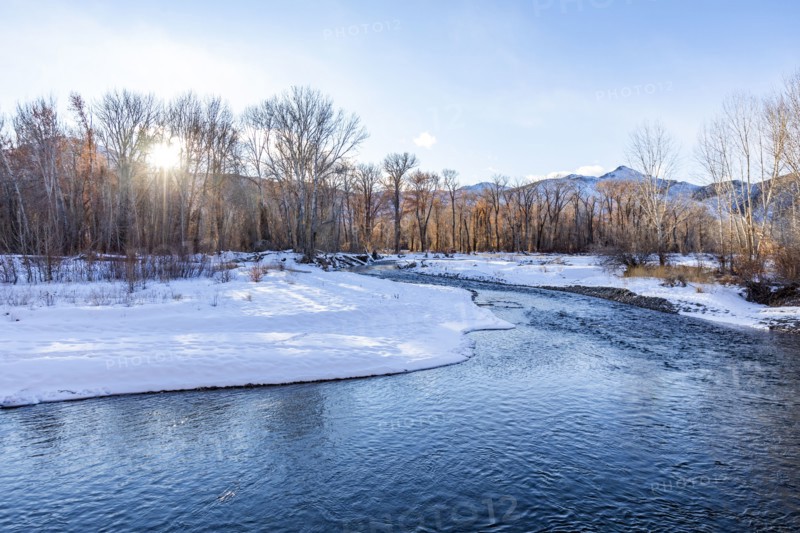 Sunset over Big Wood River in winter