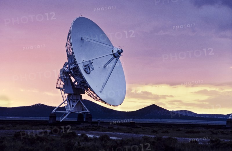 Radio telescope at Karl G. Jansky Very Large Array at sunset