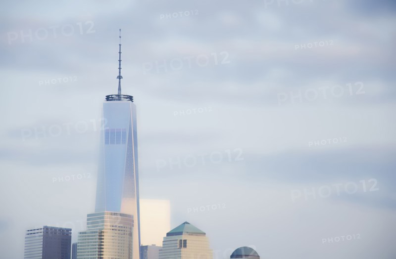 Downtown skyscrapers with One World Trade Center against sky