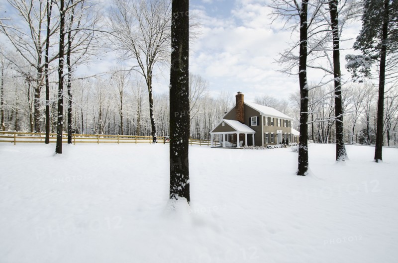 American colonial style house in Winter