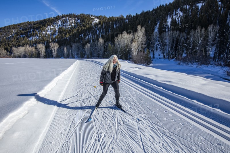 Senior woman skiing