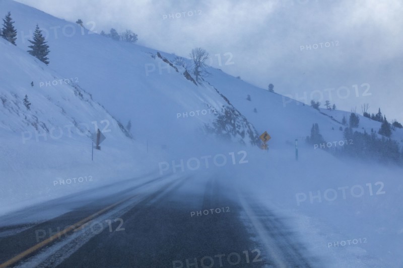 Road through snowy mountains