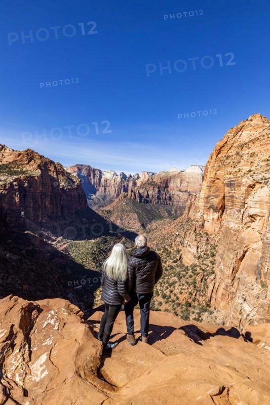 Senior couple looking over Zion Canyon in Zion National Park