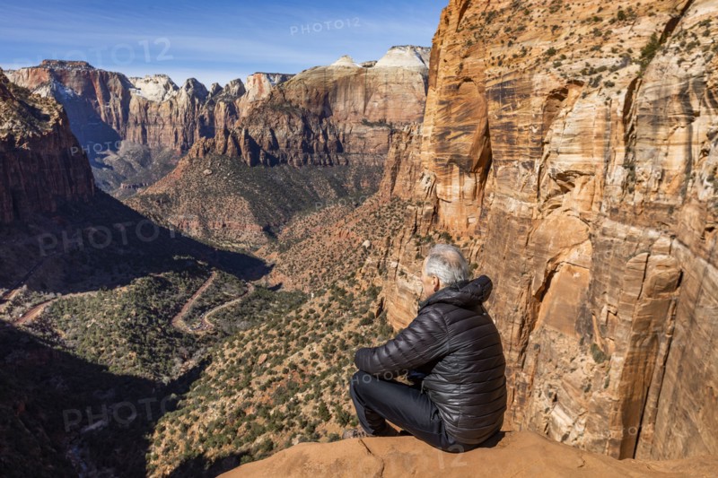 Senior man looking over Zion Canyon in Zion National Park