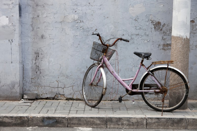 Old bicycle on village street