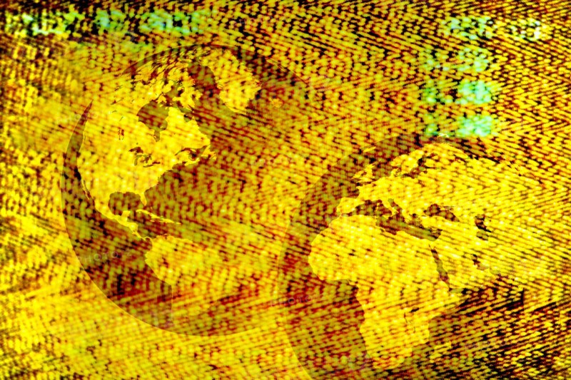 Two globes of on a static TV screen