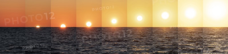 Sequence of Sun coming up above sea