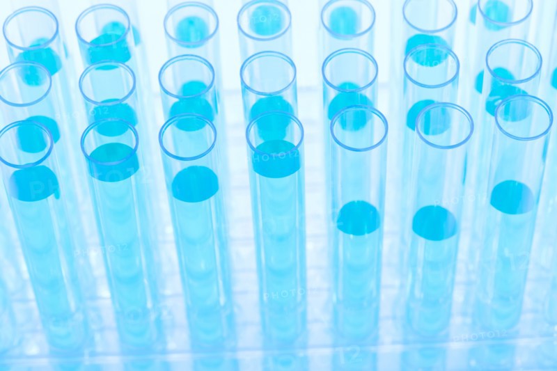 Close-up of test tubes with blue liquid