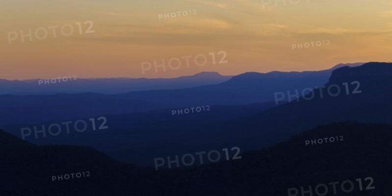 Landscape with Jamison Valley and mountains in Blue Mountains National Park