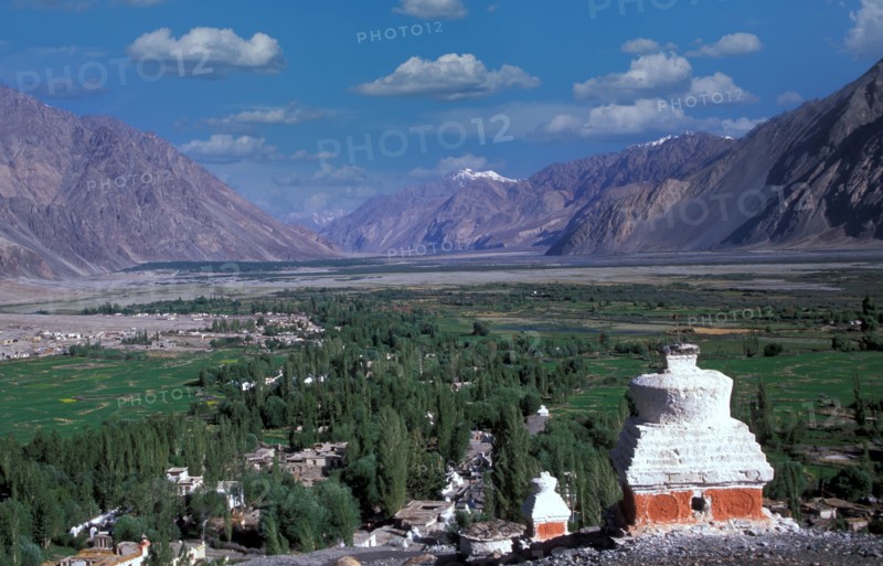 Landscape with Himalayas and Buddhist Buddhist Lamayuru Monastery