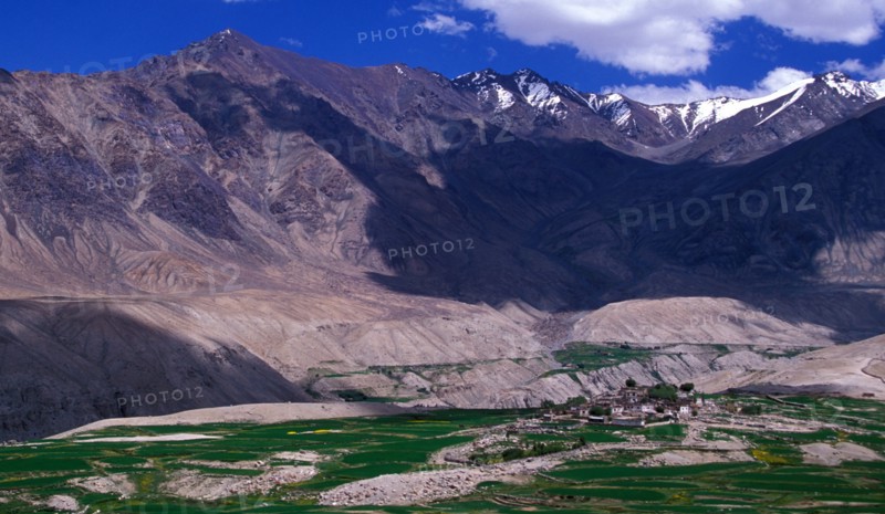 Mountain landscape in Himalayas with Buddhist Lamayuru Monastery