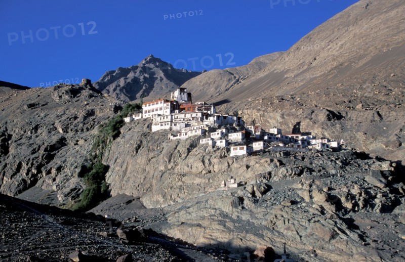 Landscape with Buddhist Lamayuru Monastery in Himalayas