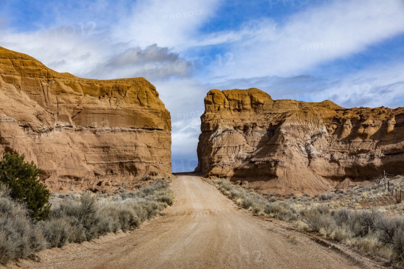 Dirt road between sandstone cliffs in Grand Staircase-Escalante National Monument