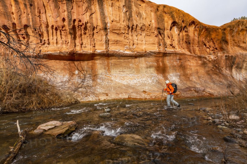 Woman wading across Escalante River in Grand Staircase-Escalante National Monument