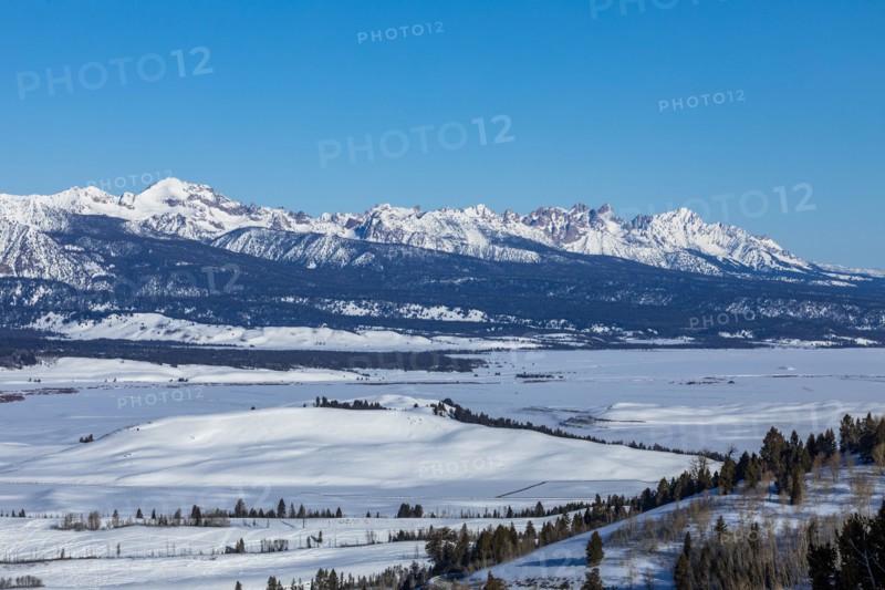 View from Galena Summit overlook into Stanley Basin and Sawtooth Mountains