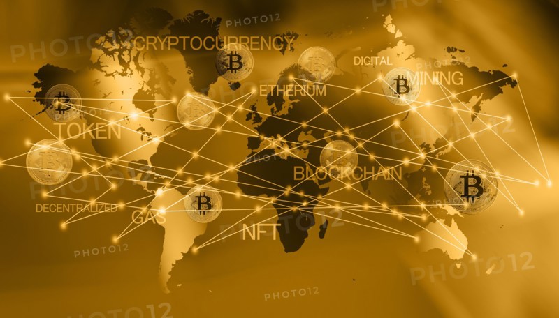 World map with bitcoins