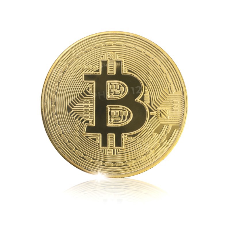Golden bitcoin wit circuit board pattern