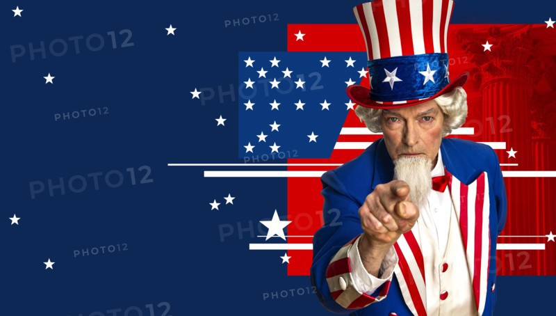 Uncle Sam against American flag