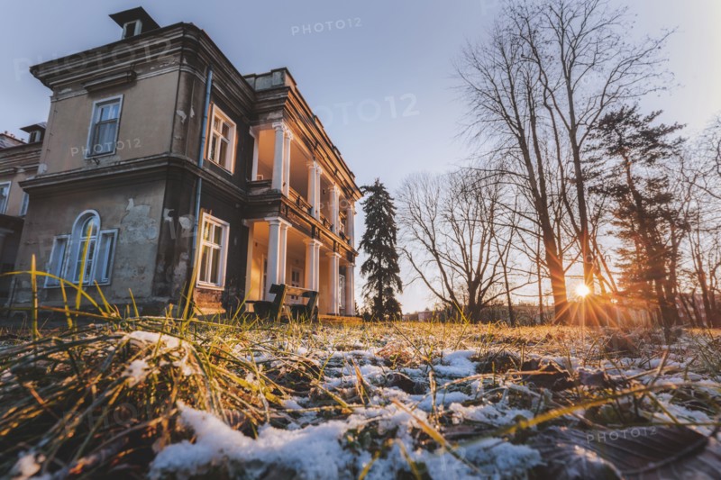 Poland, Subcarpathia, Rzeszow, Historical palace at sunset