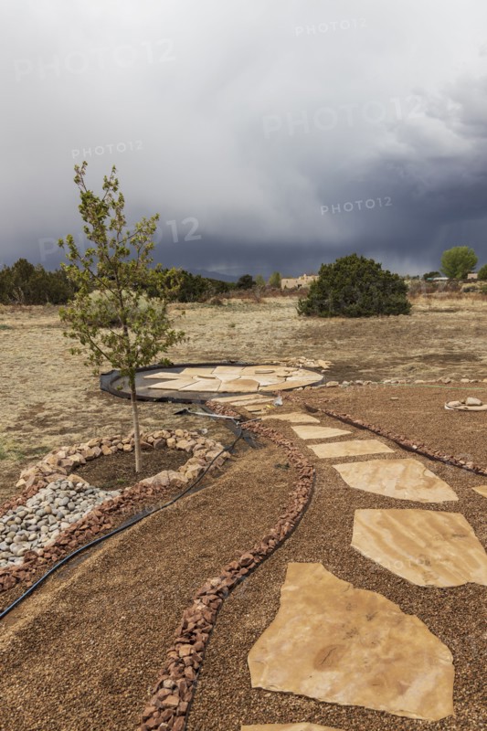 Usa, New Mexico, Santa Fe, Home renovation in desert garden