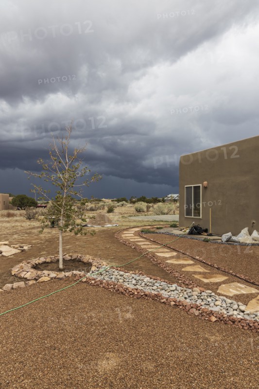 Usa, New Mexico, Santa Fe, Home renovation in desert garden