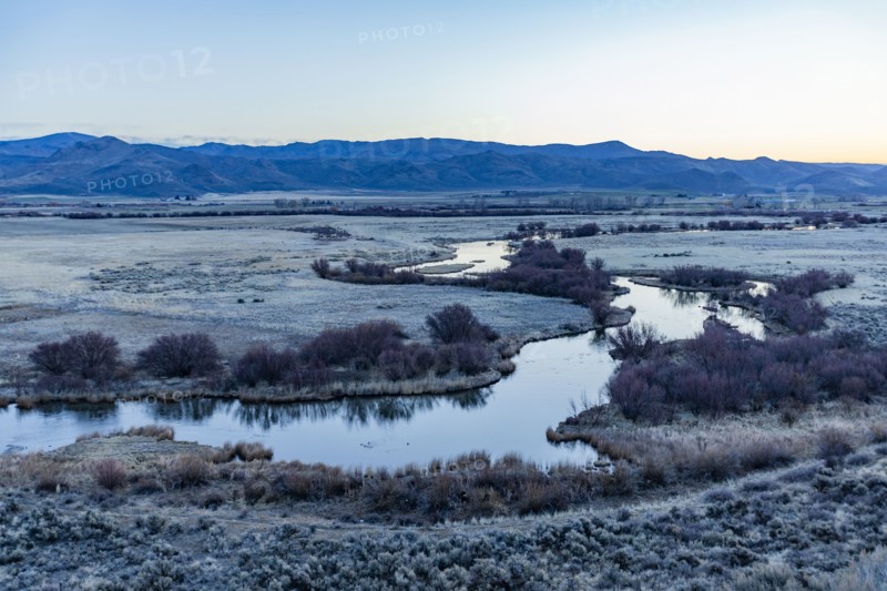 Usa, Idaho, Sun Valley, Landscape with creek at  Silver Creek Preserve at down