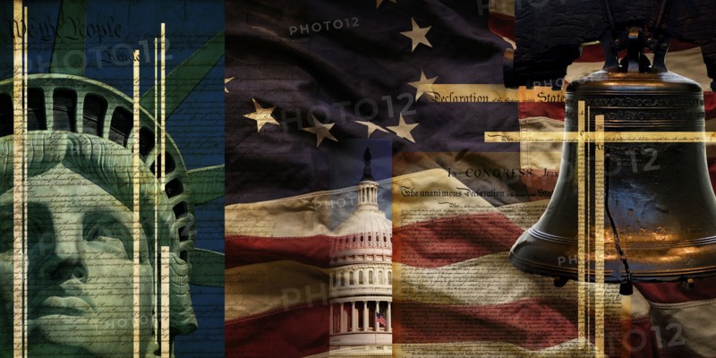Patriotic composition showing symbols of American independence