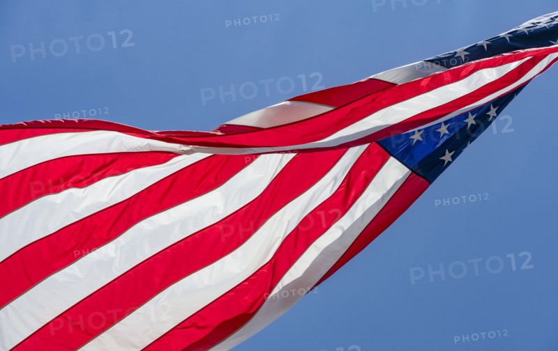Low angle view of American flag