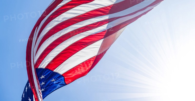 Low angle view of American flag