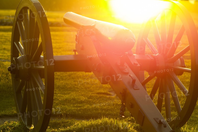 War cannon at sunset in Gettysburg National Military Park