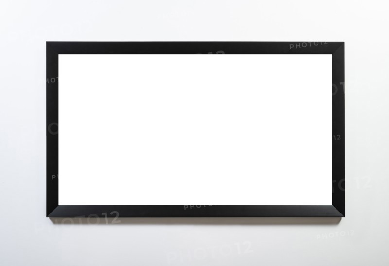 Empty black horizontal frame handing on white wall