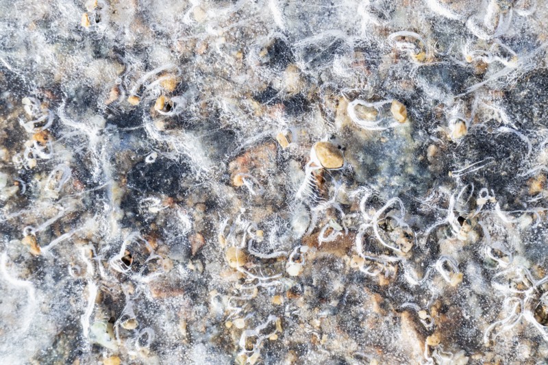 Pebbles in frozen river
