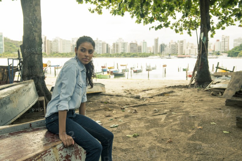 Woman sitting on upside