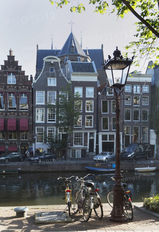 Bicycles parked at Amsterdam canal